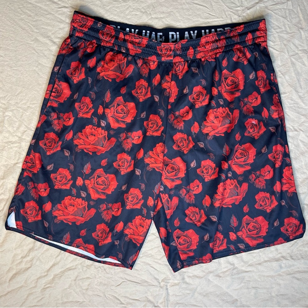 Men’s K1X Play Hard Foot Locker Rose Print Drawstring Basketball Shorts 2X